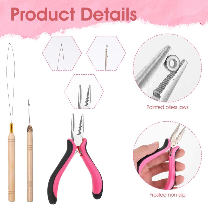 ElevateTech Hair Extension Tools Kit, 3 Pcs Microlinks Beads Tools Pliers Loop Needle Pulling Hook Tool 3-Hole Micro Links Hair Extensions Kit for Micro and Nano Ring Hairs Extensions or Removal - Image 3